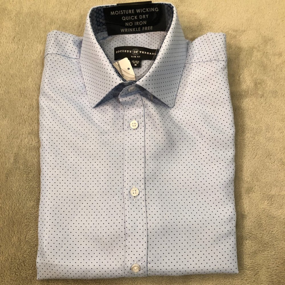 NWT - Society of Threads Button Down Shirt - Size M - Blue Pindot
